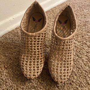 Penny Loves Kenny leather woven heel booties